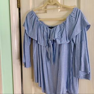 Off-The-Shoulder Blue & White Blouse